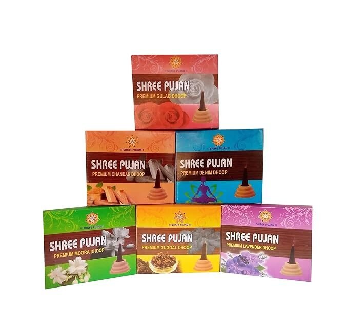 Shree Pujan Premium Organic Dhoop Batti in various fragrances, available in Delhi.