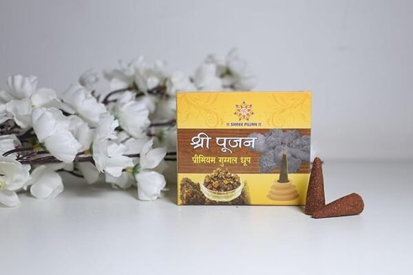 Shree Pujan Premium Guggal Dhoop, organic dhoop batti in Delhi, offering a rich and aromatic fragrance for spiritual use.